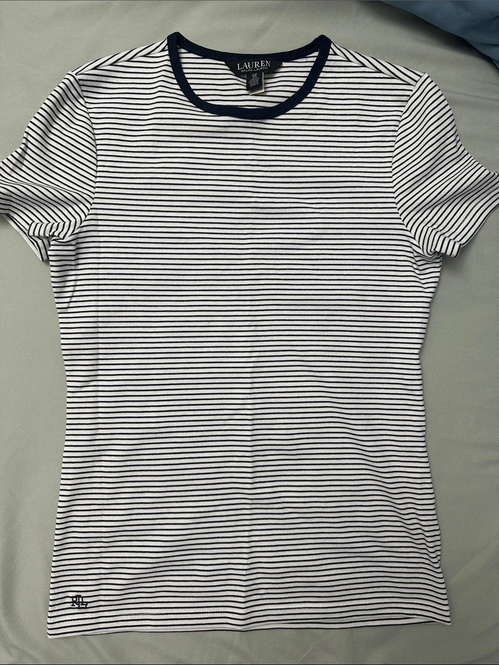 Lauren Ralph Lauren Women's Striped Short Sleeve Tee White & Blue Medium